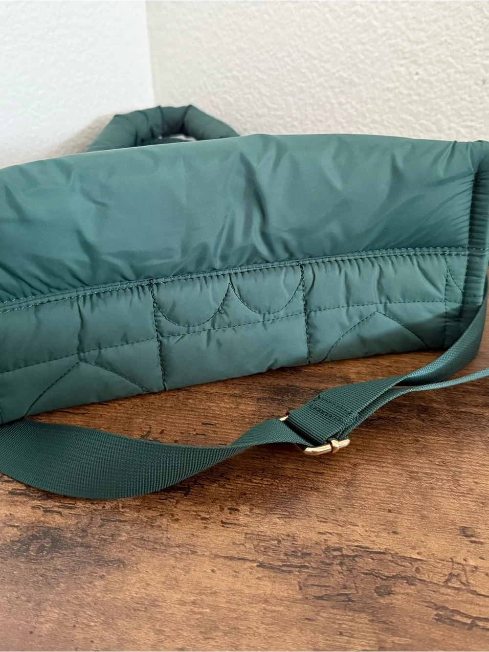 Like Dreams Quilted Puffer Heart Embossed Tote Shoulder Bag Deep Forest Green